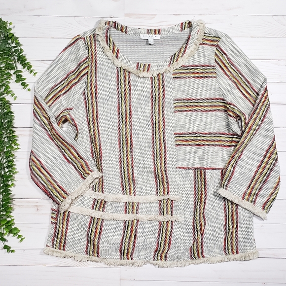 Anthropologie Tops - Current Air Thompson Striped Fringe Pullover